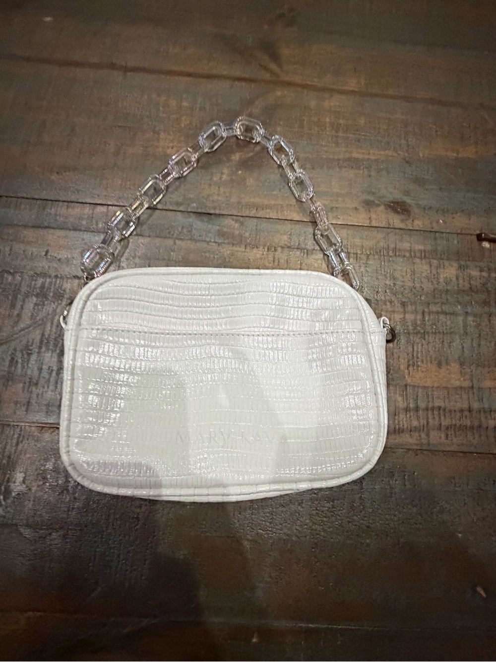 New!! White Croc-Embossed Shoulder Bag with Clear Chain Handle - Women-M.Kay 052 - Picture 1 of 4